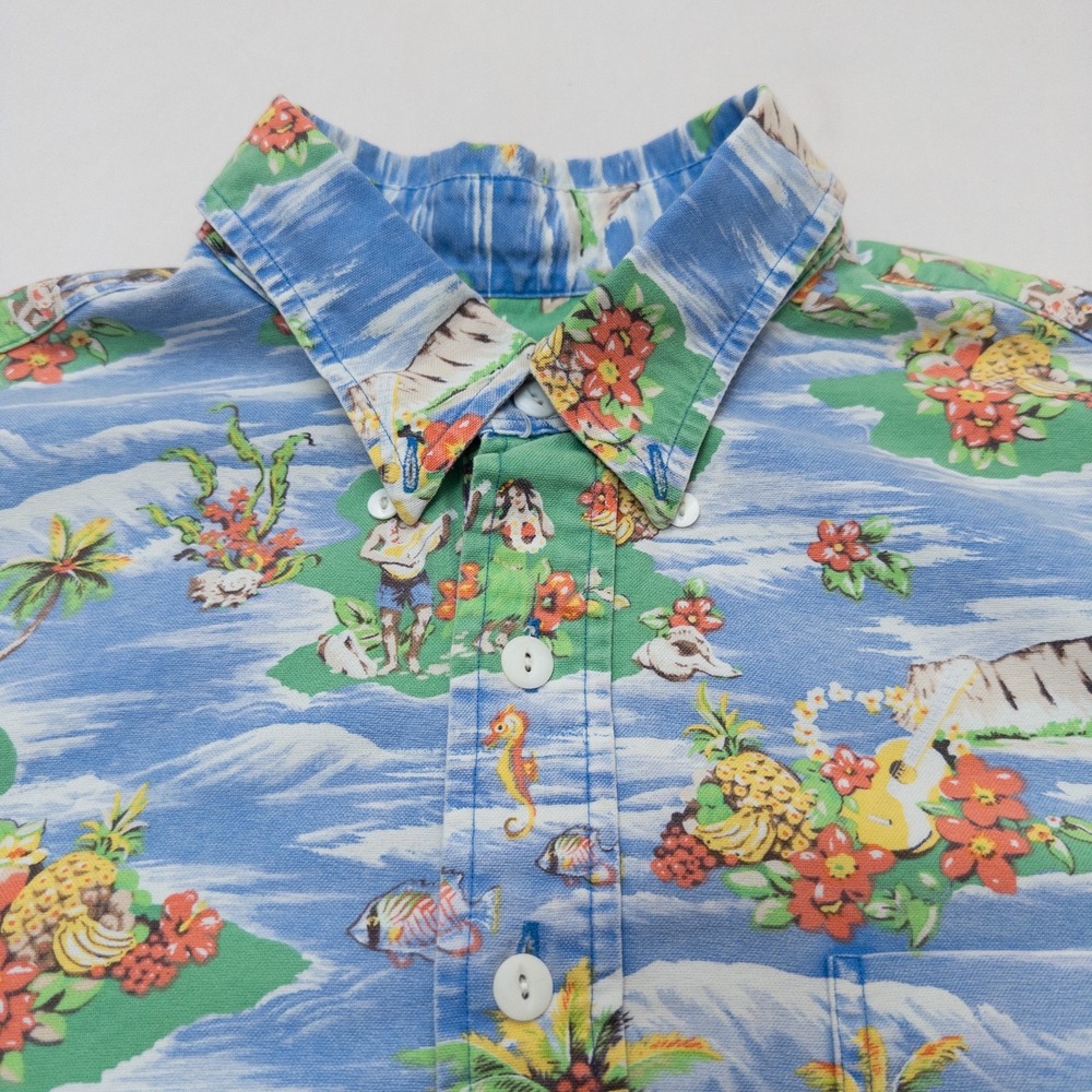 Ralph Lauren Hawaiian Shirt Mens Large Aloha Hula Luau Print‎ Island 100% Cotton